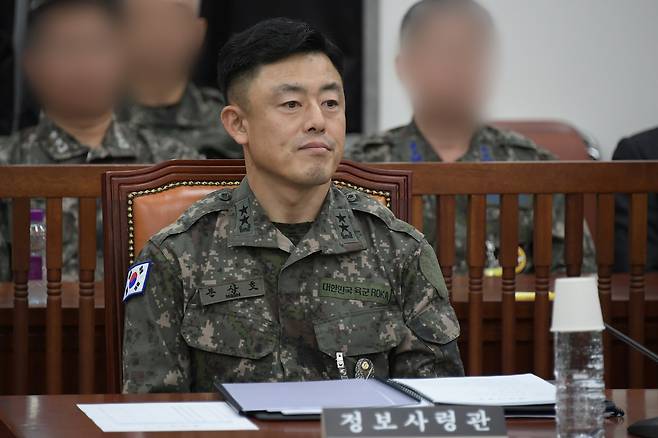 Former Defense Intelligence Command chief Maj. Gen. Moon Sang-ho attends a parliamentary audit of the Defense Intelligence Headquarters held by the National Assembly Intelligence Committee at the National Assembly in Yeouido, western Seoul, on Oct. 30, 2025. [NEWS1]