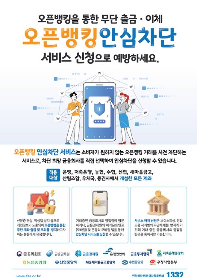 오픈뱅킹을 활용한 보이스피싱 범죄를 예방할 수 있는 '오픈뱅킹 안심차단 서비스'. (출처 = 금융감독원)