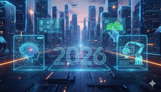 AI가 로봇의 몸을 입고, 자동차의 두뇌가 되며, 우주 산업까지 확장되는 2026년의 기술 트렌드를 알아보자. 사진 제미나이