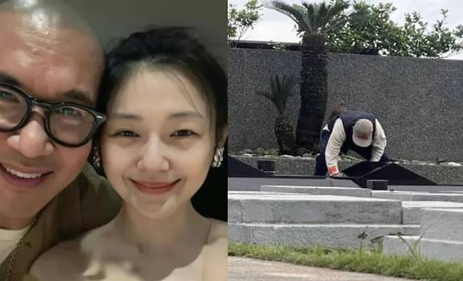 구준엽 서희원 부부 모습(좌측)과 구준엽이 서희원의 묘비를 닦고 있는 모습(우측). /넥스트애플