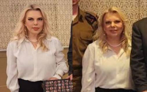 2024년 4월22일 유대교 명절에 열린 행사에 참여한 사라 네타냐후. 왼쪽은 네타냐후 본인 인스타그램에 올라온 사진으로 보정 의혹이 일었다. 출처 엑스