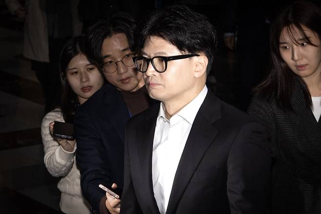 2024년 12월14일 의원총회에 참석하고 있는 한동훈 당시 국민의힘 대표. ⓒ시사IN 박미소