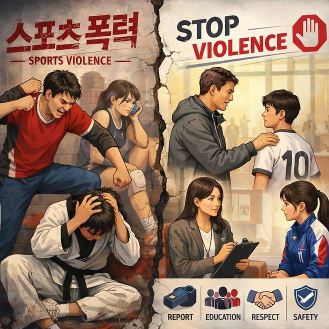 스포츠 폭력 행위 및 스포츠 폭력 예방 교육 모습. /그래픽=인공지능(AI) 생성형 이미지