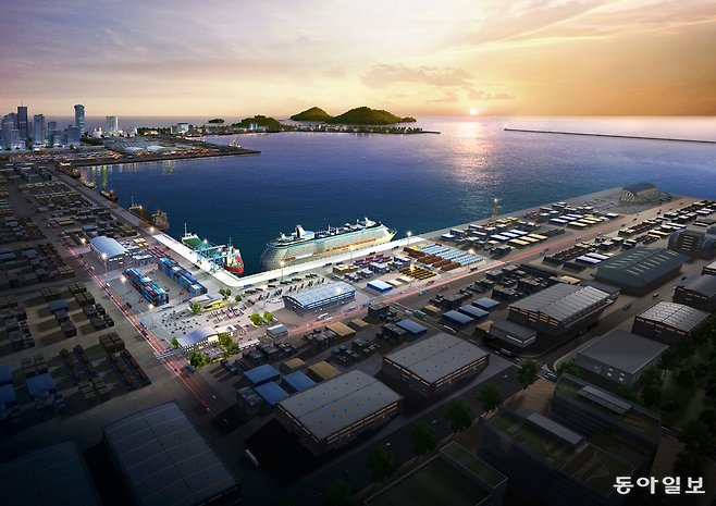 전북 새만금항 신항 조감도. 내년부터 2040년까지 단계적으로 총 9선석이 조성될 예정이며, 해양수산부는 지난해 연말 이곳을 신규 크루즈 기항지로 확정했다. 전북도 제공