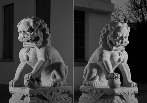 간송 전형필(1906~1962)이 세운 미술관 앞을 80여년간 지켜온 사자상이 중국으로 돌아간다.   국립중앙박물관은 5일 중국 국가문물국과 함께 간송미술관이 소장한 석사자상 한 쌍을 중국에 기증하는 내용의 협약 문서에 서명했다고 밝혔다.   이번 협약식은 한중 정상회담을 계기로 열렸으며 이재명 대통령과 시진핑 국가주석도 현장에서 함께했다.   왼쪽은 암사자상, 오른쪽은 숫사자상 사진 국립중앙박물관