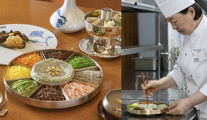 메이필드호텔 서울 봉래헌의 대표메뉴와 이금희 조리장 / 사진=메이필드호텔