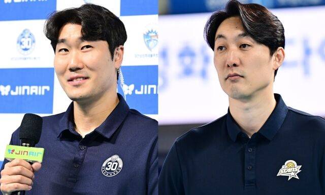 삼성화재 고준용 감독대행과 KB손해보험 하현용 감독대행./KOVO