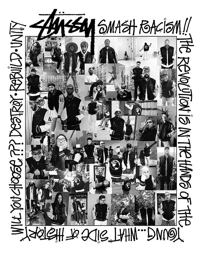 지난 2020년 스투시 40주년을 맞아 발매한 스투시 트라이브 바시티 재킷 화보.  [스투시 홈페이지]