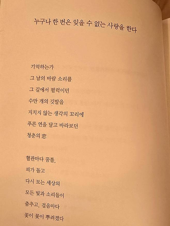 신진호 시&nbsp;<누구나 한 번은 잊을 수 없는 사랑을 한다>. 최현태 기자