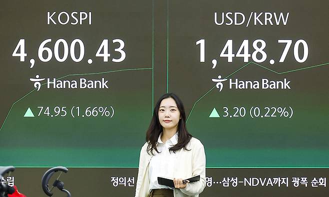 7일 서울 중구 하나은행 딜링룸에서 직원들이 업무를 보고 있다. 이날 서울 외환시장에서 원·달러 환율은 전 거래일 주간거래 종가(1445.5원)보다 3.0원 오른 1448.5원에 출발했다. 뉴시스