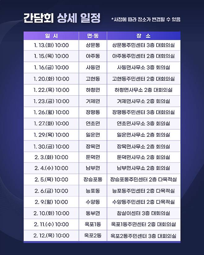 거제시 2026년 면·동 시민공감 간담회 일정표 ⓒ거제시 제공