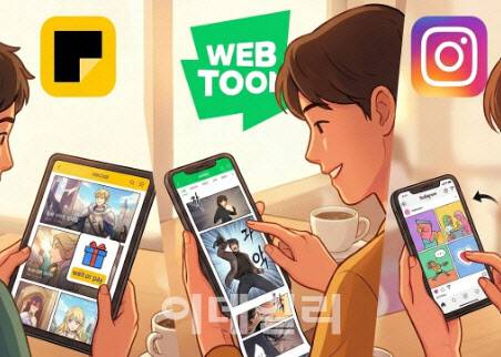 나노 바나나로 만든 웹툰을 즐기는 이용자들 모습