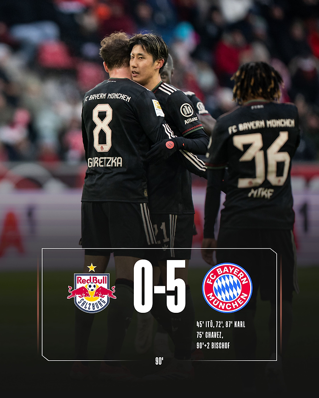 이토가 7일 잘츠부르크 친선전에서 득점하며 팀의 5-0 승리에 힘을 보탰다. 뮌헨 SNS