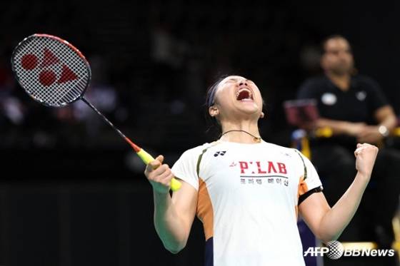 Ahn Se-young roars after winning the World Tour Finals. /AFPBBNews=News1