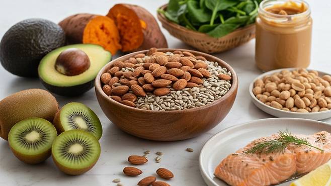 성인 기준 비타민 E 일일 권장 섭취량은 15mg이지만, 현대인의 대다수가 이를 충분히 섭취하지 못하고 있다&nbsp;|&nbsp;출처:&nbsp;Gemini