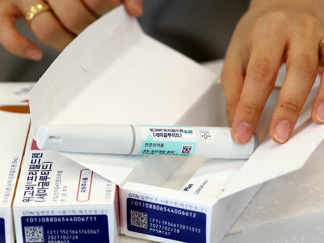 한국의 한 약국에서 판매 중인 위고비 주사제의 모습. 뉴스1