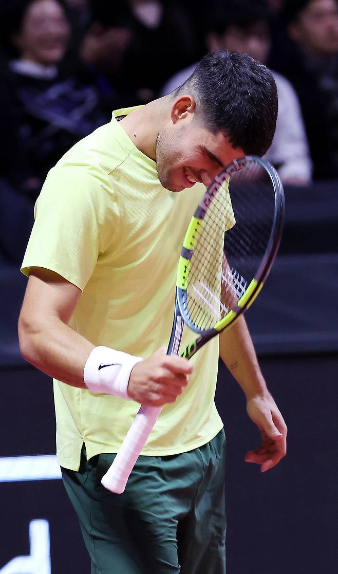 ▲ 10일 인천 인스파이어 아레나에서 열린 '현대카드 슈퍼매치14'에서 카를로스 알카라스가 득점에 성공하고 있다. /양진수 기자 photosmith@incheonilbo.com