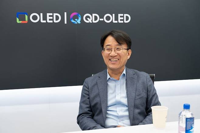 이청 삼성디스플레이 대표이사 사장이 7일(현지시간) 미국 라스베이거스에서 기자 간담회를 하고 있다. ⓒ공동기자단