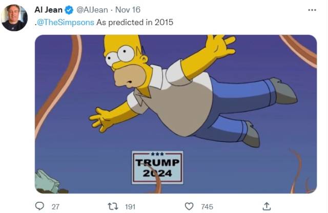 애니메이션 '심슨 가족'의 프로듀서이자 시나리오 작가였던 알 진(Al Jean)의 SNS 갈무리