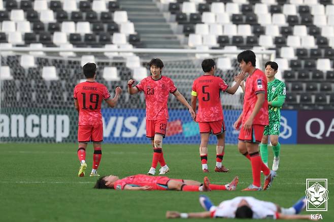 10일 레바논과의 2025 AFC U-23 아시안컵 조별리그 2차전에서 4-2로 승리한 대한민국 U-23 대표팀 선수들. /사진=대한축구협회 제공
