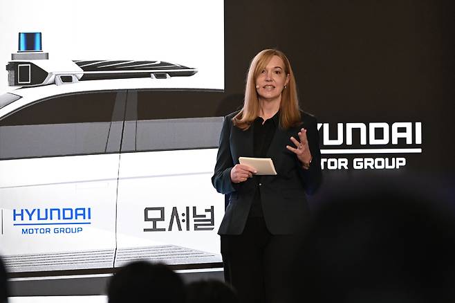 Motional CEO Laura Major speaks about the company's plans during a briefing to the Korean press on Jan.8 at the Motional Technical Center in Las Vegas. [HYUNDAI MOTOR]