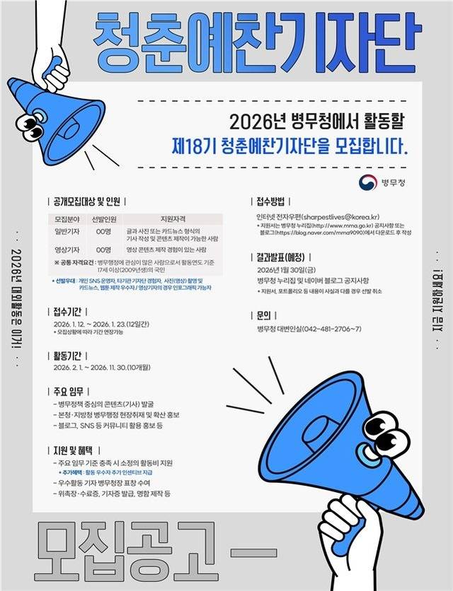 병무청 청춘예찬기자단 18기 모집 포스터. 병무청