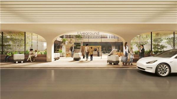 아파트 지하 주차장이 로봇 서비스와 AI 기술이 집약된 새로운 공간으로 주목받는다. 롯데건설의 로봇이 짐을 옮겨주고 미래형 커뮤니티 허브를 조성한  특화 설계 ‘라이브 그라운드’.  각 사 제공