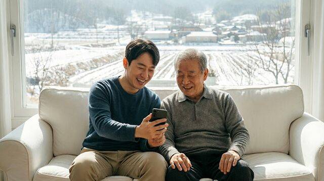 한국에도 어르신의 안부를 묻는 앱이 관공서와 기업별로 운영되고 있다. 사진은 기사의 내용을 바탕으로 생성. 제미나이