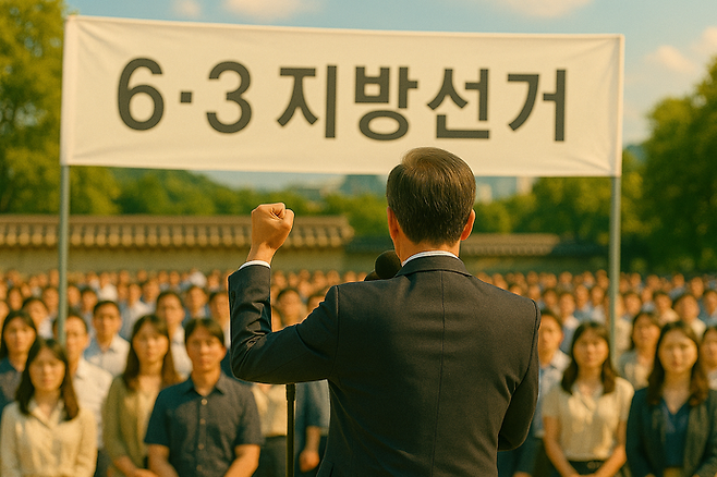 6·3 지방선거를 앞두고 출마선언하는 후보자의 모습을 AI를 통해 표현했다. 사진=ChatGPT