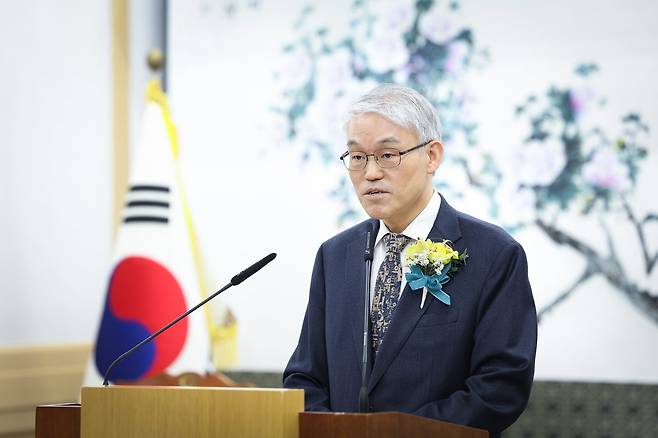 천대엽 법원행정처장이 15일 오전 11시 서울 서초구 대법원 본관에서 열린 이임식에서 발언을 하고 있다. 2026.1.15 (법원행정처 제공)