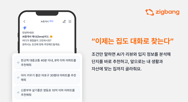 대화형 AI 서비스는 자연어로 원하는 조건을 말하면 AI가 적합한 매물을 추천하는 방식이다. /직방