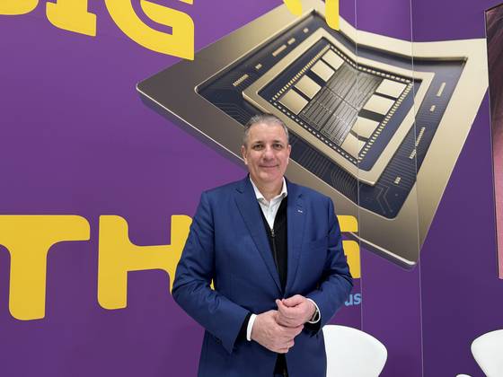 Kai Beckmann, the CEO of the Electronics Business of Merck, who was recently promoted to the chair of the whole Merck group, takes a photo after an interview with the Korea JoongAng Daily on Jan. 7 at CES 2026 in Las Vegas. [SARAH CHEA]