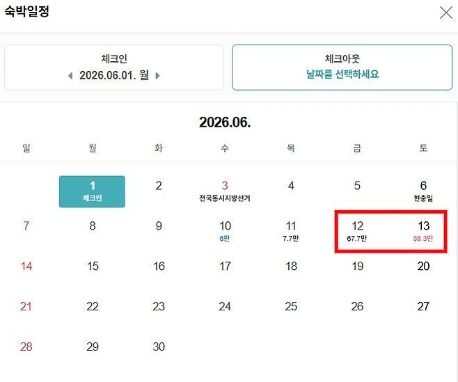 가격이 치솟은 부산의 한 호텔 [호텔 예약 플랫폼 캡처]