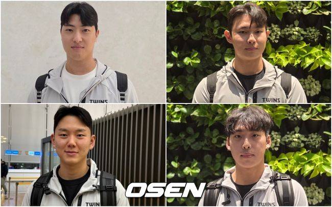 LG 오지환, 임찬규와 함께 선발대로 미국 스프링캠프로 떠난 후배들은 두 선수에게 감사 인사를 전했다. 이정용-김영우-추세현-이주헌.(왼쪽 위부터 시계 방향으로)  /OSEN DB