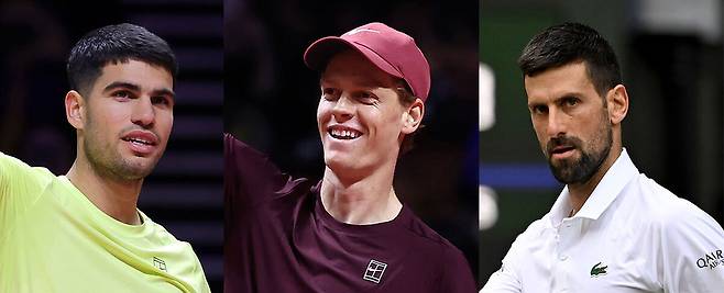 (왼쪽부터) 알카라스, 신네르, 조코비치