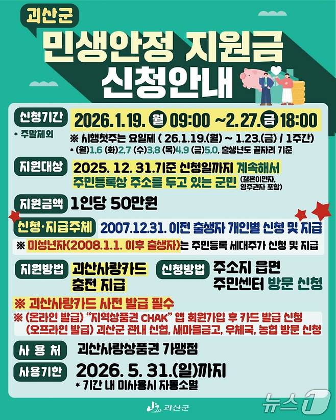 충북 괴산군 민생안정지원금 신청 안내문.(괴산군 제공, 재판매 및 DB금지)/뉴스1