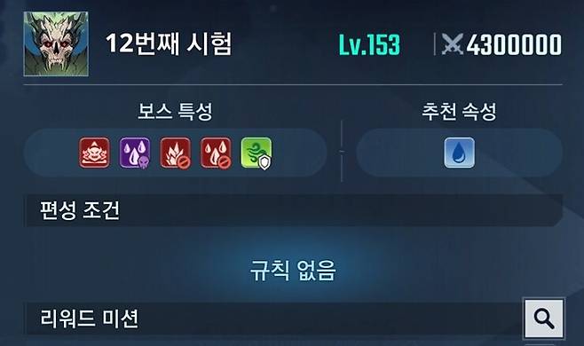 ▲ 6단계는 340만으로 시작히 마지막 12스테이지는 430만의 전투력을 요구한다