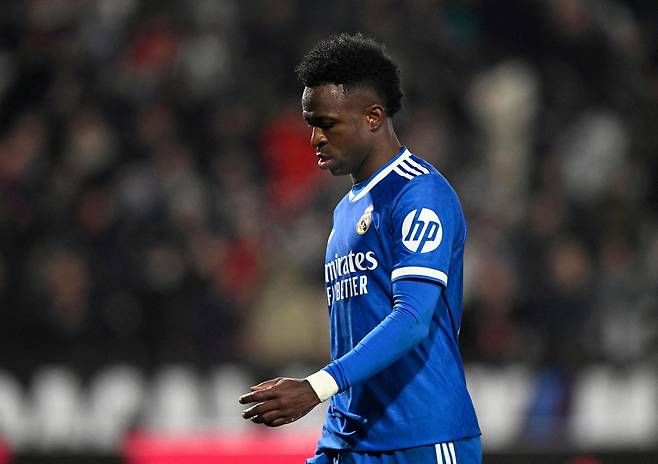 마드리드의 비니시우스 주니어가 경기 후 낙담한 표정을 짓고 있다. 로이터연합뉴스