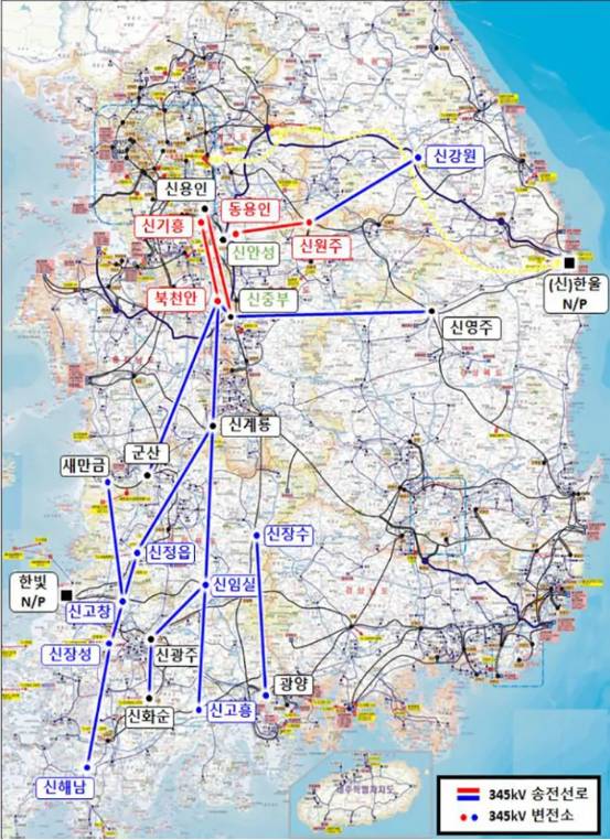 10차 전력수급기본계획 관련 주요 전력망 건설사업 지도. 독자 제공