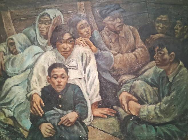 재일한인작가 김희려가 1961년 그린 유화 ‘밀항’의 세부. 1섹션 ‘재일코리안의 시점’ 전시장에서 만날 수 있다. 재일코리안 미술작품보존협회 소장품이다. 노형석 기자