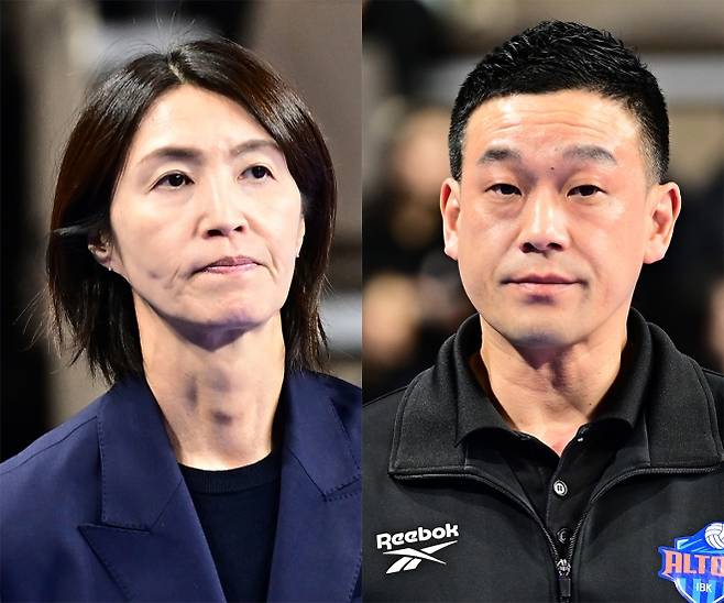요시하라 토모코 흥국생명 감독, 여오현 IBK기업은행 감독대행. 한국배구연맹 제공