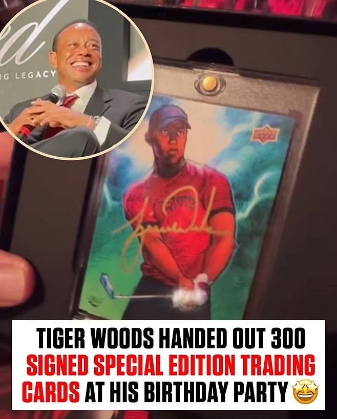 타이거 우즈가 자신의 생일 파티 참석자들에게 선물한 트레이딩 카드. SNS 캡처