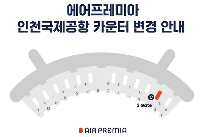 에어프레미아의 인천공항 체크인 카운터 위치가 1월 22일부터 동편 C카운터로 변경된다. / 에어프레미아