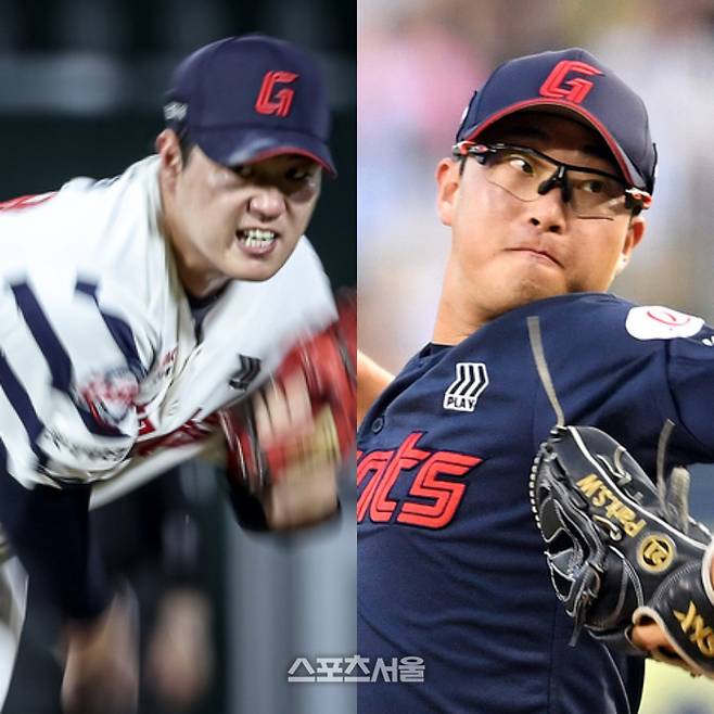 롯데 나균안과 박세웅이 투구에 임하고 있다. 사진 | 스포츠서울 DB