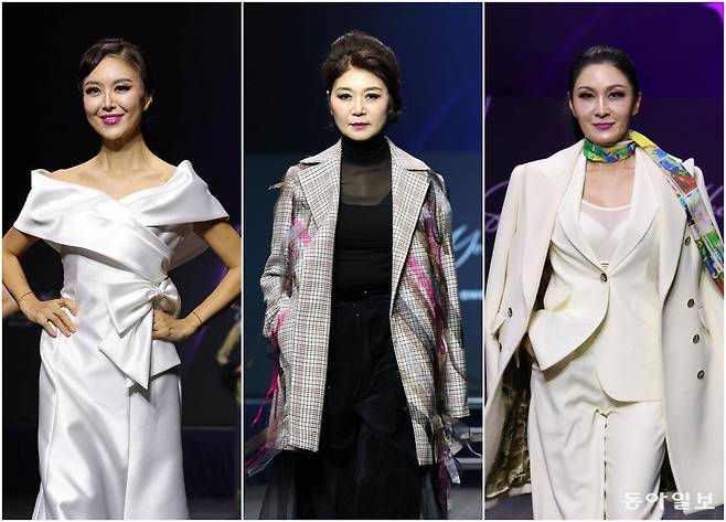 19일 서울 용산구 그랜드하얏트 서울그랜드 살롱에서 설영희 패션디자이너의 ‘들꽃청소년자립돕기 자선패션쇼’가 열렸다. 시니어모델들이 다양한 포즈로 런웨이를 하고 있다. 전영한 기자 scoopjyh@donga.com