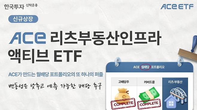 한국투자신탁운용이 20일 ACE 리츠부동산인프라액티브 ETF를 신규 상장한다. /사진제공=한국투자신탁운용