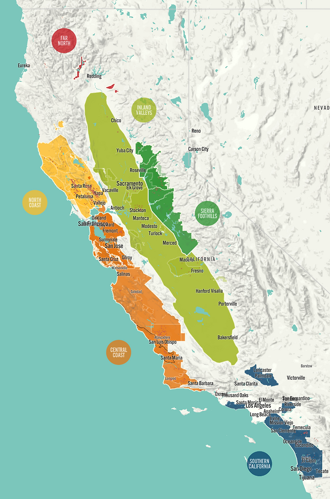 캘리포니아 전체 와인 산지. 캘리포니아와인협회