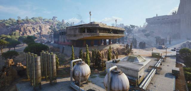 아크레이더스 세계관 내 주요 전장의 모습. 폐허가 된 지구 구조물과 그 위를 뒤덮은 자연이 공존하는 포스트-포스트 아포칼립스 세계관을 무대로 하고 있다. 넥슨