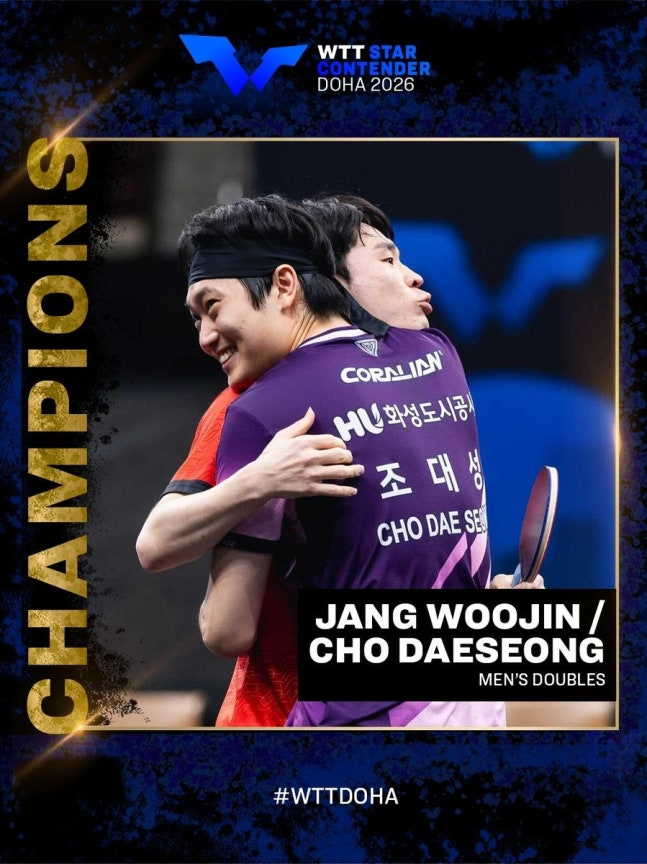 장우진과 조대성(앞) .  WTT 인스타그램 캡처