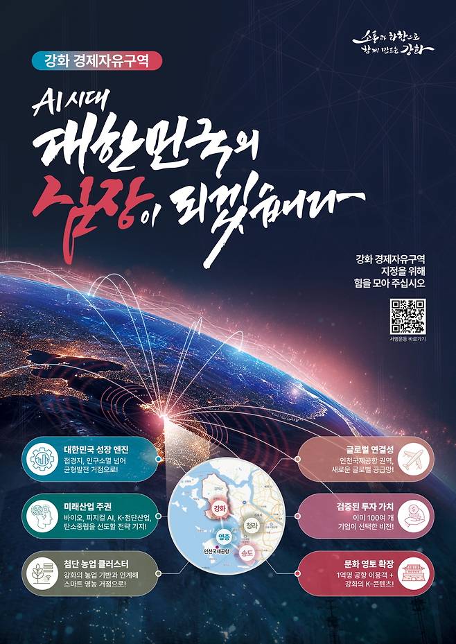 강화경제자유구역 추진배경 주요내용 과 서명 QR코드가 담긴 홍보물 <사진=인천 강화군 제공>